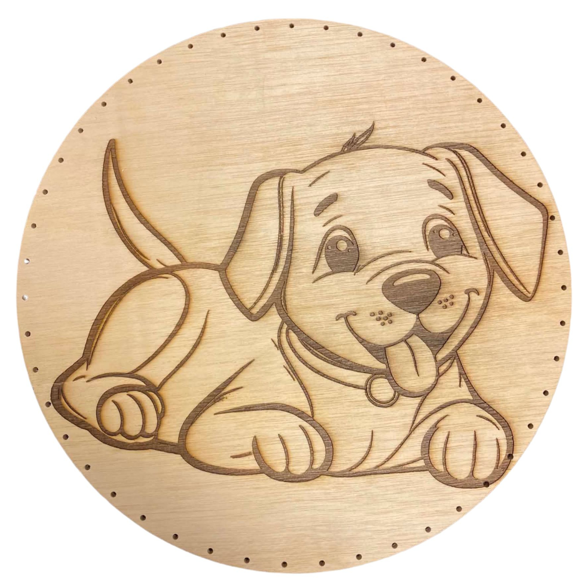 Fond rond 32 cm en contreplaqué - Gravé Motif chiot