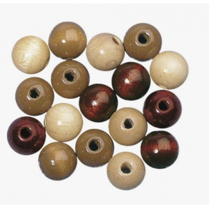 Perle en bois marron mélangé - 12 mm