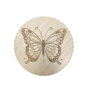 Round base 32 cm in plywood with butterfly engraving