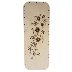 Rounded rectangular birch wood base 40/15 cm - Engraved Flowers