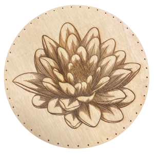 Fond rond 32 cm en contreplaqué - Gravé Motif floral Dahlia