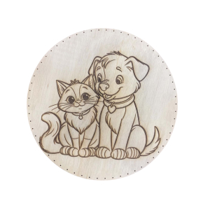 Fond rond 40 cm – contreplaqué - Gravure chat et chien