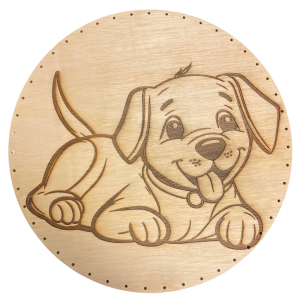 Fond rond 32 cm en contreplaqué - Gravé Motif chiot