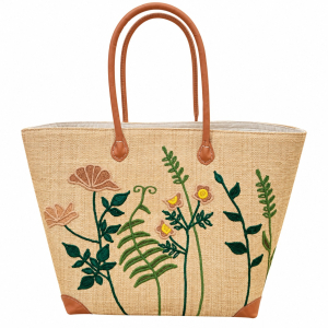Cabas Fleurs Vert en rabane