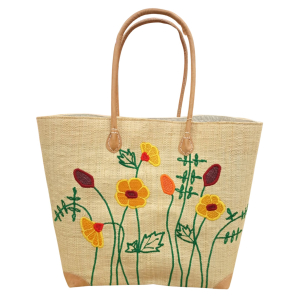 Cabas Fleurs Jaune/Rouge/Orange en rabane
